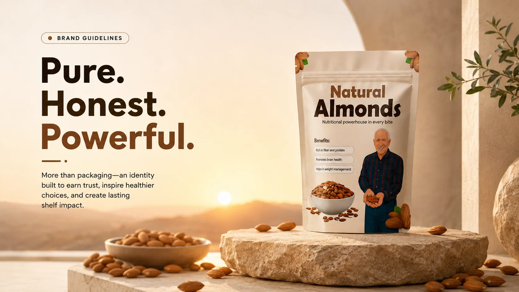 Natural Almond — Packaging Design packaging & visual design mockup 16 by Raghav Chopra